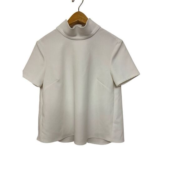 Rachel Comey  Jersey Buttoned Open Back Standing Collar  Short Sleeve Top 4 - Picture 2 of 9